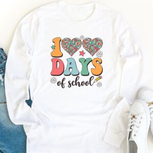 100 Days of School Retro Disco Hearts 100th Day of School Longsleeve Tee 1 1