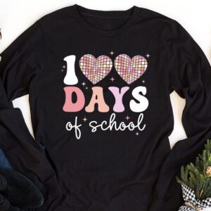 100 Days of School Retro Disco Hearts 100th Day of School Longsleeve Tee 1 3