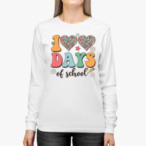 100 Days of School Retro Disco Hearts 100th Day of School Longsleeve Tee 2 1