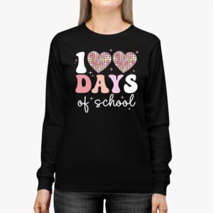 100 Days of School Retro Disco Hearts 100th Day of School Longsleeve Tee 2 3