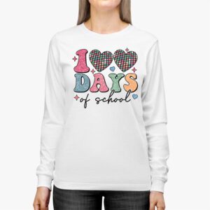 100 Days of School Retro Disco Hearts 100th Day of School Longsleeve Tee 2 4