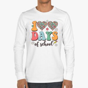 100 Days of School Retro Disco Hearts 100th Day of School Longsleeve Tee 3 1