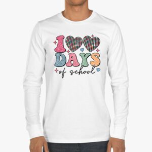 100 Days of School Retro Disco Hearts 100th Day of School Longsleeve Tee 3 4