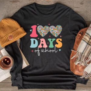 100 Days of School Retro Disco Hearts 100th Day of School Longsleeve Tee