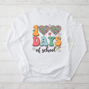 100 Days of School Retro Disco Hearts 100th Day of School Longsleeve Tee