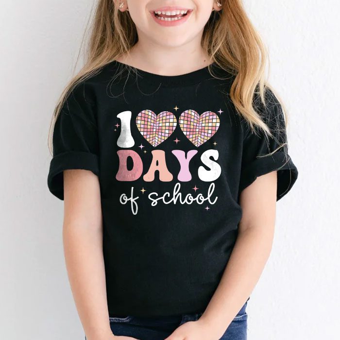 100 Days of School Retro Disco Hearts 100th Day of School T Shirt 1 3