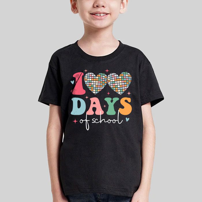 100 Days of School Retro Disco Hearts 100th Day of School T Shirt 2