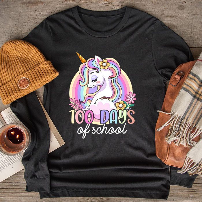 100-Days-of-School-Unicorn-Girls-Teacher-100th-Day-of-School-Longsleeve-Tee-2 100 Days of School Unicorn Girls Teacher 100th Day of School Longsleeve Tee 2