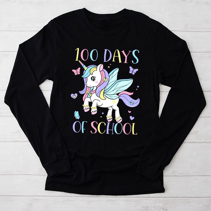 100-Days-of-School-Unicorn-Girls-Teacher-100th-Day-of-School-Longsleeve-Tee 100 Days of School Unicorn Girls Teacher 100th Day of School Longsleeve Tee