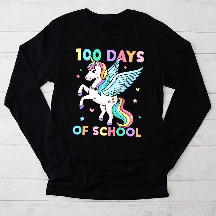 100-Days-of-School-Unicorn-Girls-Teacher-100th-Day-of-School-Longsleeve-Tee 100 Days of School Unicorn Girls Teacher 100th Day of School Longsleeve Tee