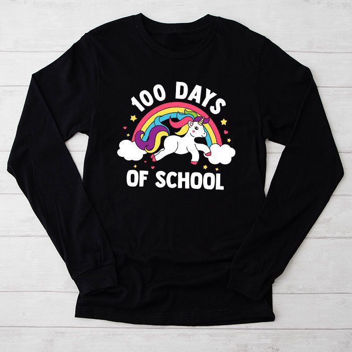 100-Days-of-School-Unicorn-Girls-Teacher-100th-Day-of-School-Longsleeve-Tee 100 Days of School Unicorn Girls Teacher 100th Day of School Longsleeve Tee