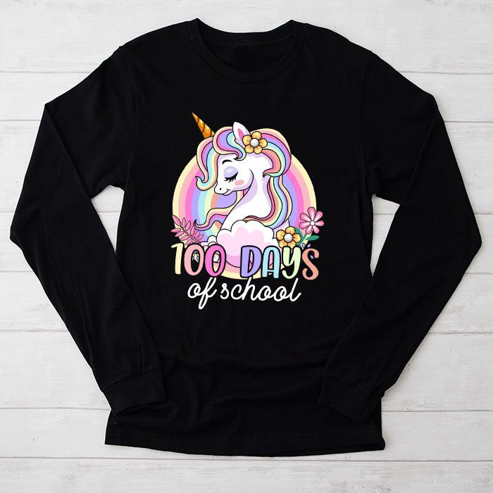 100-Days-of-School-Unicorn-Girls-Teacher-100th-Day-of-School-Longsleeve-Tee 100 Days of School Unicorn Girls Teacher 100th Day of School Longsleeve Tee