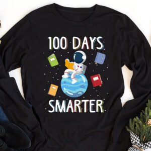 100th Day Of School 100 Days Smarter Books Space Lover Gift Longsleeve Tee 1 1