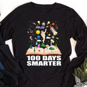 100th Day Of School 100 Days Smarter Books Space Lover Gift Longsleeve Tee 1 3