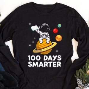 100th Day Of School 100 Days Smarter Books Space Lover Gift Longsleeve Tee 1