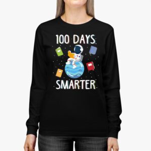 100th Day Of School 100 Days Smarter Books Space Lover Gift Longsleeve Tee 2 1