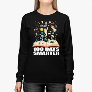 100th Day Of School 100 Days Smarter Books Space Lover Gift Longsleeve Tee 2 3