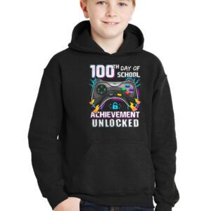 100th Day Of School Achievement Unlocked Video Game Kids Hoodie 3 1