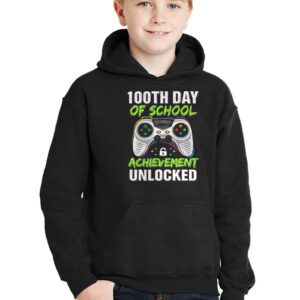 100th Day Of School Achievement Unlocked Video Game Kids Hoodie 3 4
