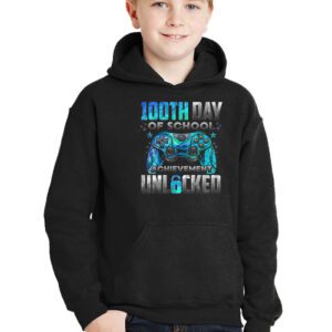 100th Day Of School Achievement Unlocked Video Game Kids Hoodie 3 6