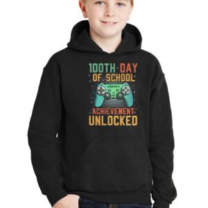 100th Day Of School Achievement Unlocked Video Game Kids Hoodie 3 9