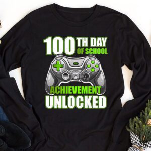 100th Day Of School Achievement Unlocked Video Game Kids Longsleeve Tee 1 3