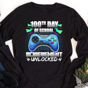 100th Day Of School Achievement Unlocked Video Game Kids Longsleeve Tee 1