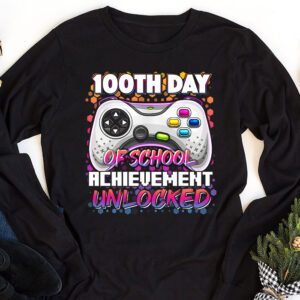 100th Day Of School Achievement Unlocked Video Game Kids Longsleeve Tee 1 5
