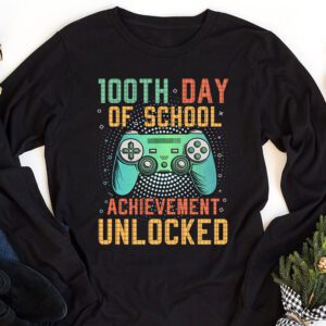 100th Day Of School Achievement Unlocked Video Game Kids Longsleeve Tee 1 9