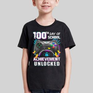 100th Day Of School Achievement Unlocked Video Game Kids T Shirt 1 1