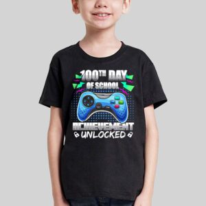 100th Day Of School Achievement Unlocked Video Game Kids T Shirt 1