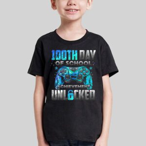 100th Day Of School Achievement Unlocked Video Game Kids T Shirt 1 6