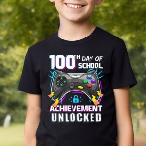 100th Day Of School Achievement Unlocked Video Game Kids T Shirt 2 1