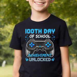 100th Day Of School Achievement Unlocked Video Game Kids T Shirt 2 2