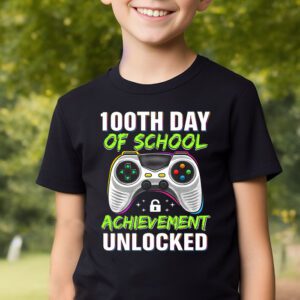 100th Day Of School Achievement Unlocked Video Game Kids T Shirt 2 4