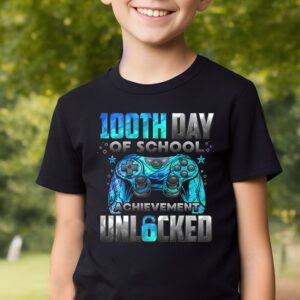 100th Day Of School Achievement Unlocked Video Game Kids T Shirt 2 6