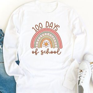 100th Day Of School Teacher 100 Days Smarter Boho Rainbow Longsleeve Tee 1 3