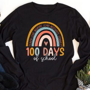 100th Day Of School Teacher 100 Days Smarter Boho Rainbow Longsleeve Tee 1 4