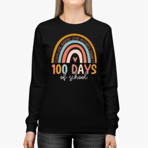 100th Day Of School Teacher 100 Days Smarter Boho Rainbow Longsleeve Tee 2 4