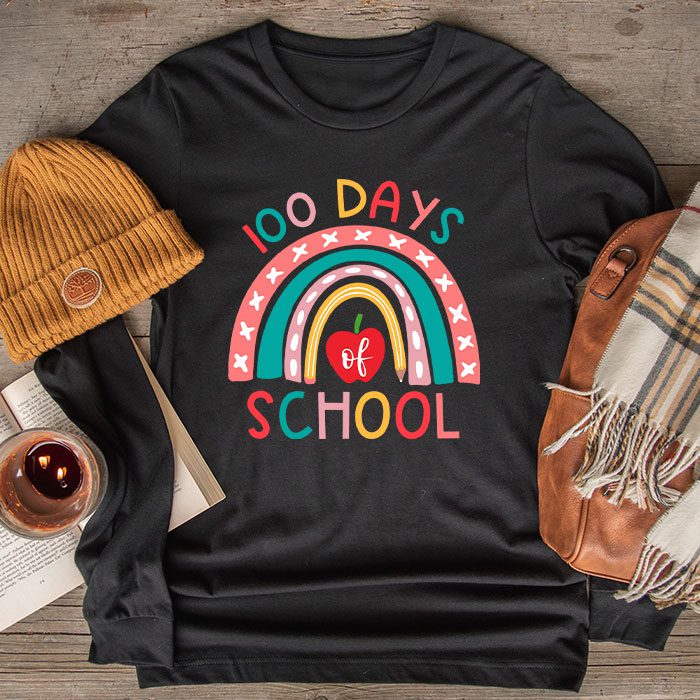 100th-Day-Of-School-Teacher-100-Days-Smarter-Boho-Rainbow-Longsleeve-Tee 100th Day Of School Teacher 100 Days Smarter Boho Rainbow Longsleeve Tee