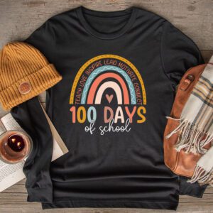 100th Day Of School Teacher 100 Days Smarter Boho Rainbow Longsleeve Tee