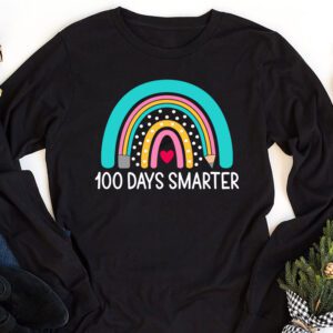 100th Day of School Teacher 100 days smarter rainbow Longsleeve Tee 1 3