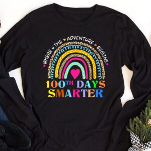 100th Day of School Teacher 100 days smarter rainbow Longsleeve Tee 1