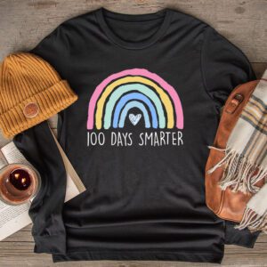 100th Day of School Teacher 100 days smarter rainbow Longsleeve Tee