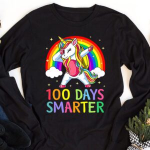 100th Day of School Unicorn 100 Days Smarter Kindergarten Longsleeve Tee 1