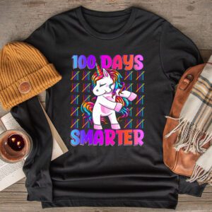 100th Day of School Unicorn 100 Days Smarter Kindergarten Longsleeve Tee