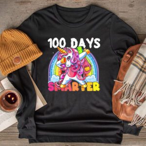 100th Day of School Unicorn 100 Days Smarter Kindergarten Longsleeve Tee