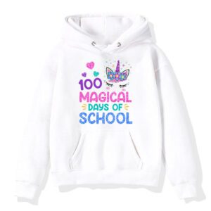 100th Day of School Unicorn 100 Magical Days Teacher Girls Hoodie 1