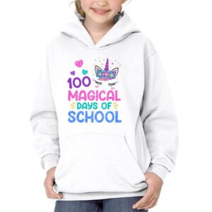 100th Day of School Unicorn 100 Magical Days Teacher Girls Hoodie 3