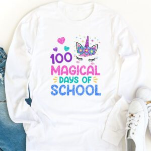 100th Day of School Unicorn 100 Magical Days Teacher Girls Longsleeve Tee 1